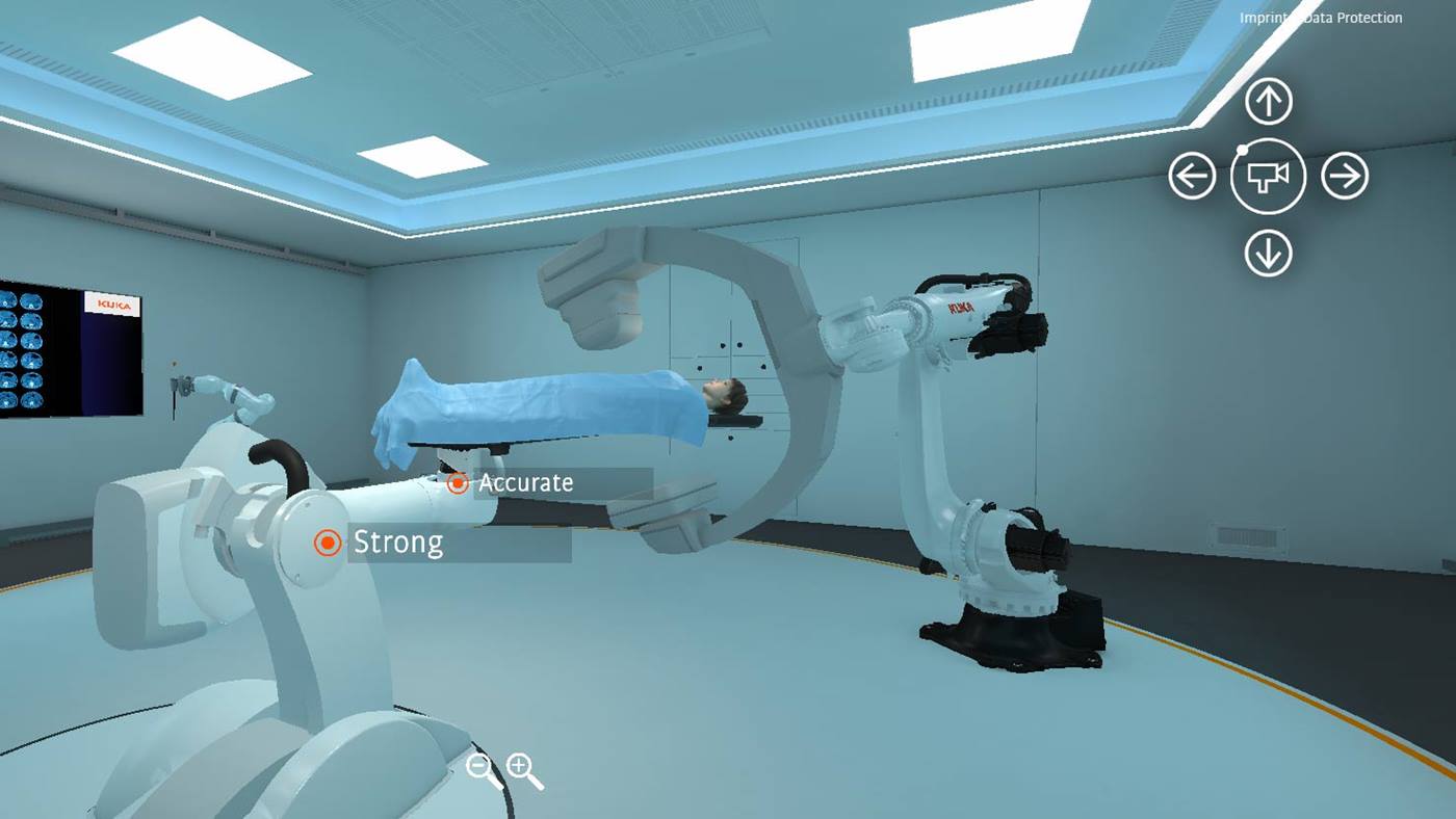 Preview image of KUKA Medical Showroom showing application with KUKA robots in a hospital environment.